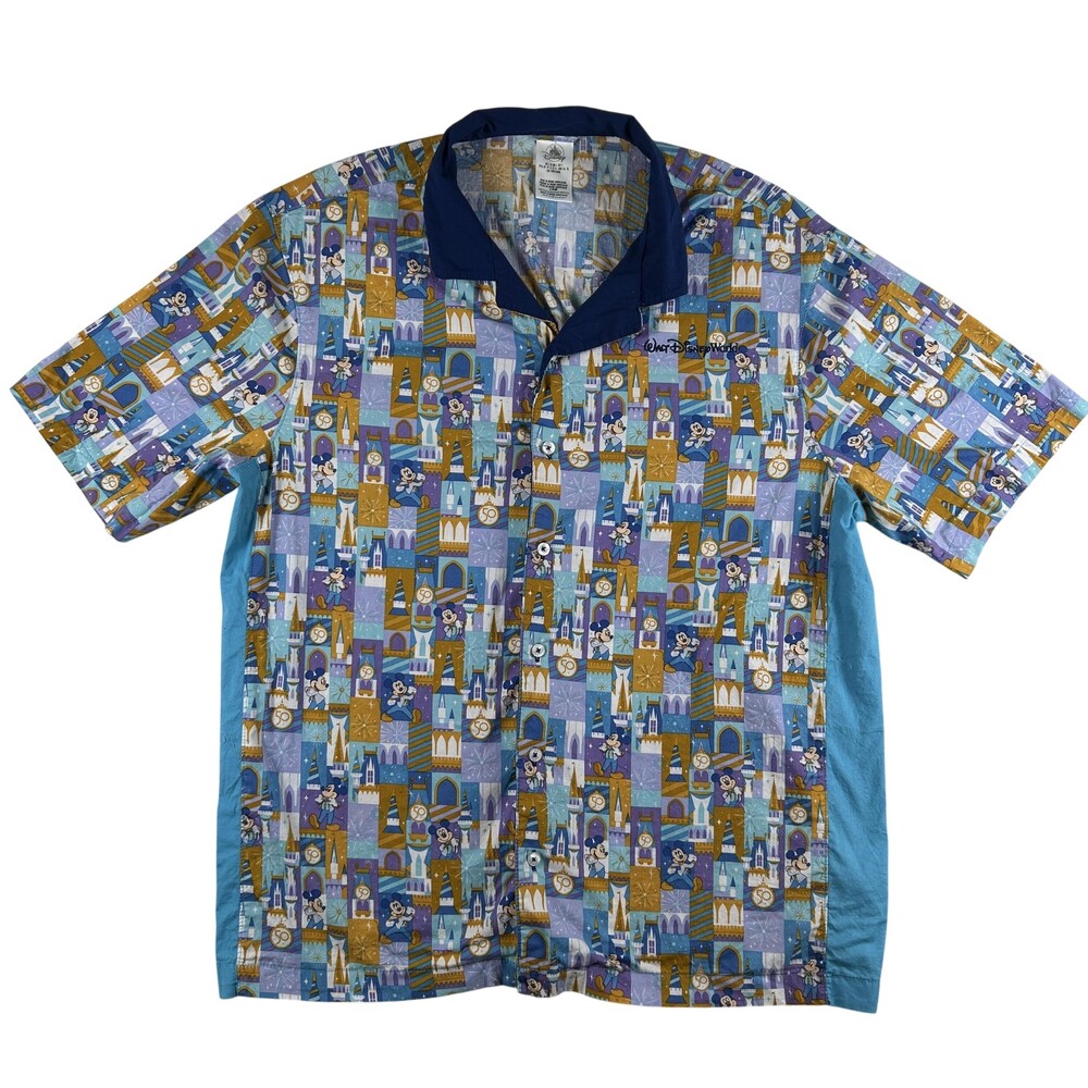 Disney Shirt Mens Large Mickey Mouse 50th Castle Print Button Up Multicolor 2021